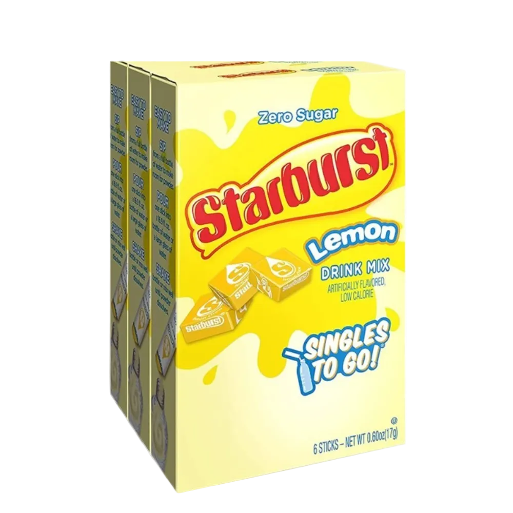 Starburst Drink Mix – Singles To Go (6 Sticks in one Box) 1 Box or 3 Boxes | Sugar-Free Flavored Drink .