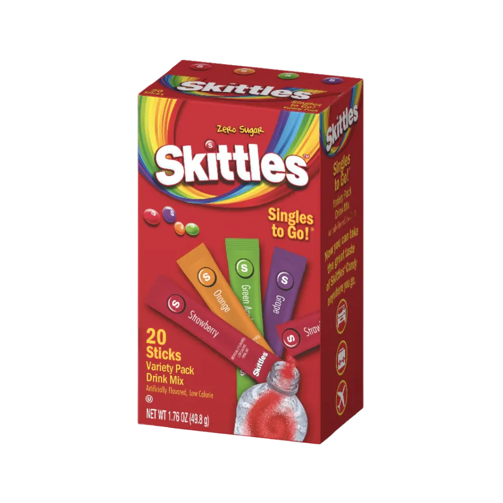 Skittles Singles-To-Go Drink Mix20 sticks 1,3& 6Boxes)– Sugar-Free Flavor Boost for Hydration